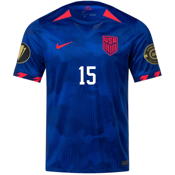 Nike Mens United States Aaron Long Away Jersey w/ Gold Cup Patches 23/24 (Hyper Royal/Loyal Blue) | SoccerWearhouse