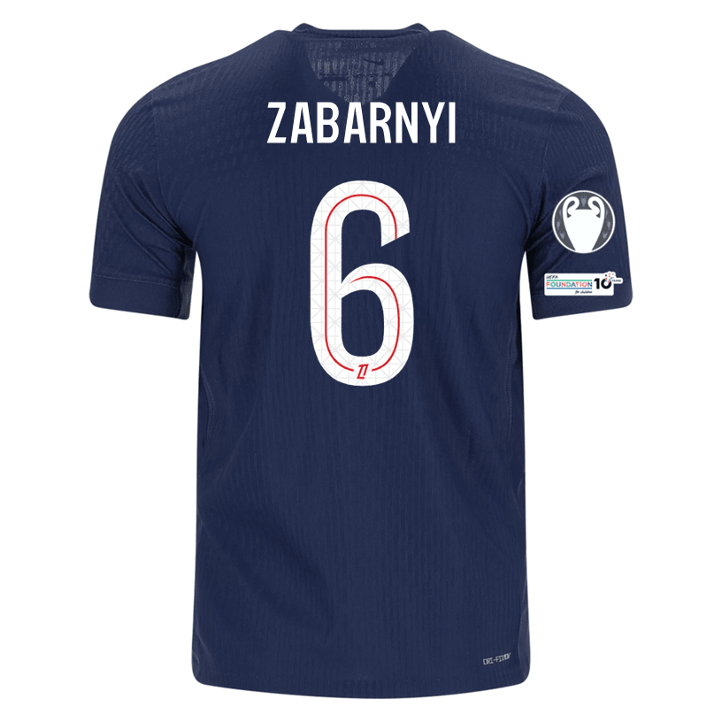 Nike Men's Zabarnyi Paris Saint - Germain Authentic Home Jersey 25/26 w/ Champions League Patches (Navy) | SoccerWearhouse