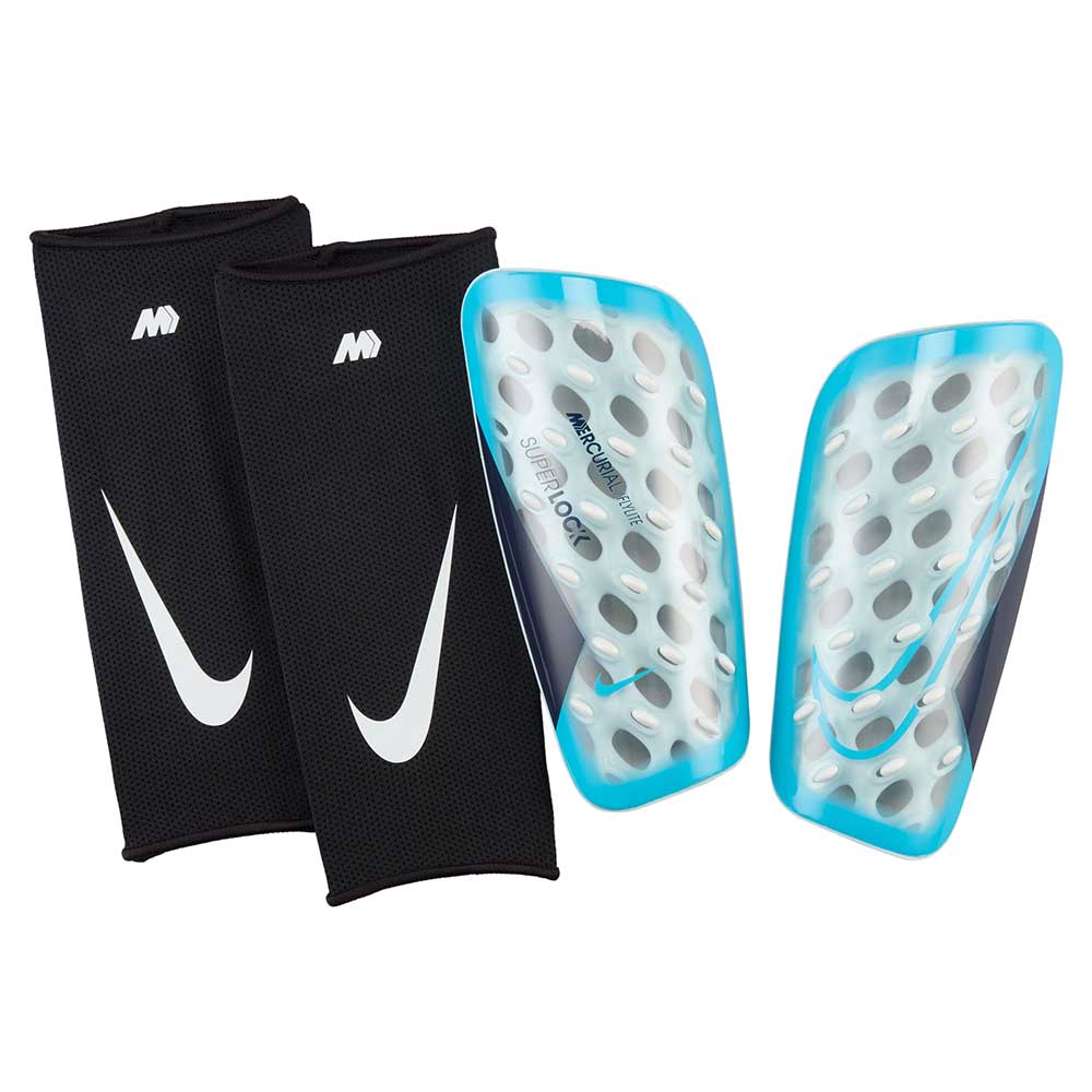 Nike Mercurial FlyLite SuperLock Shin Guards - NOCSAE Certified (Blue Furry/Black) | SoccerWearhouse