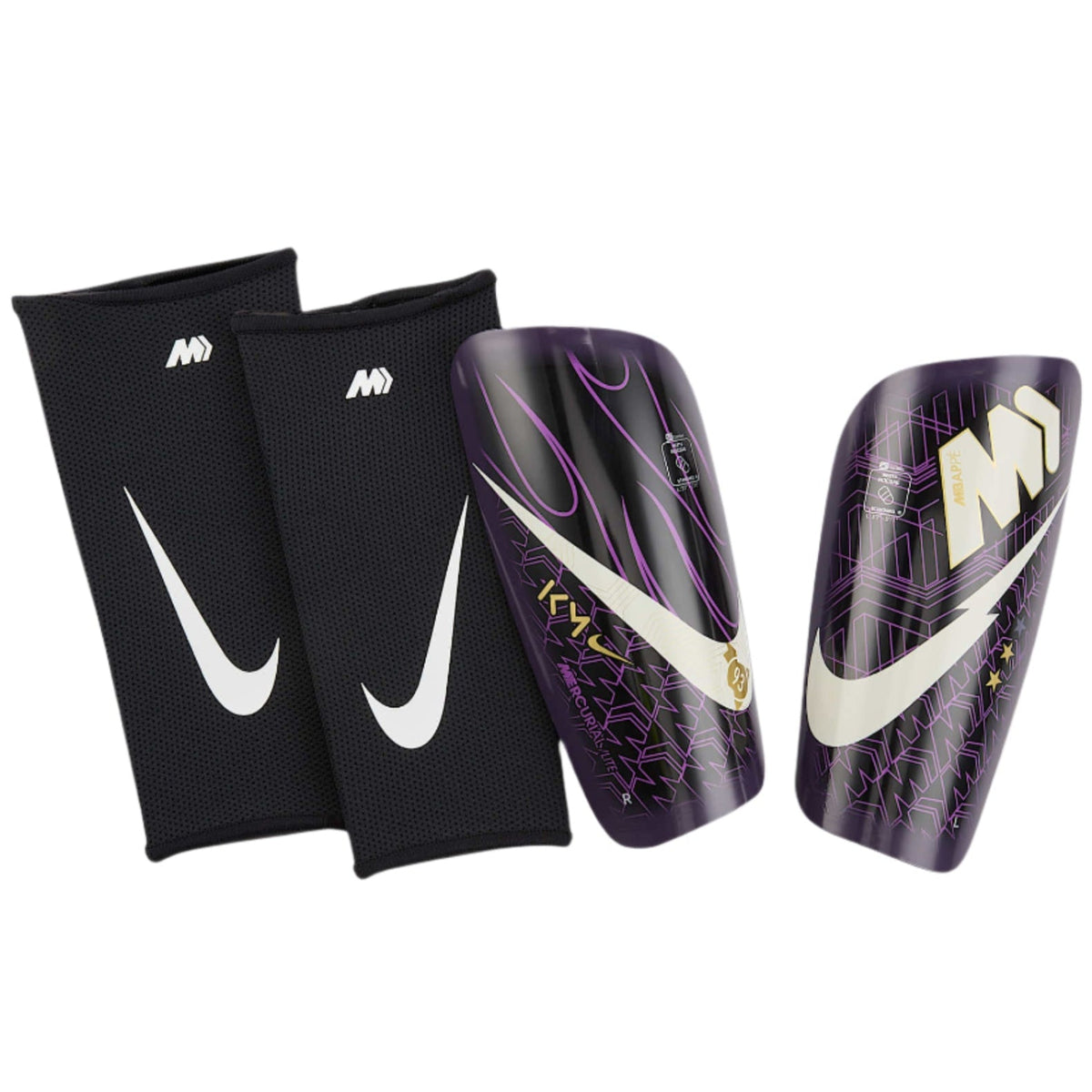 Nike Mercurial Lite KM Kylian Mbappe Soccer Shin Guards (Grand Purple/Black/Metallic Gold Coin) | SoccerWearhouse