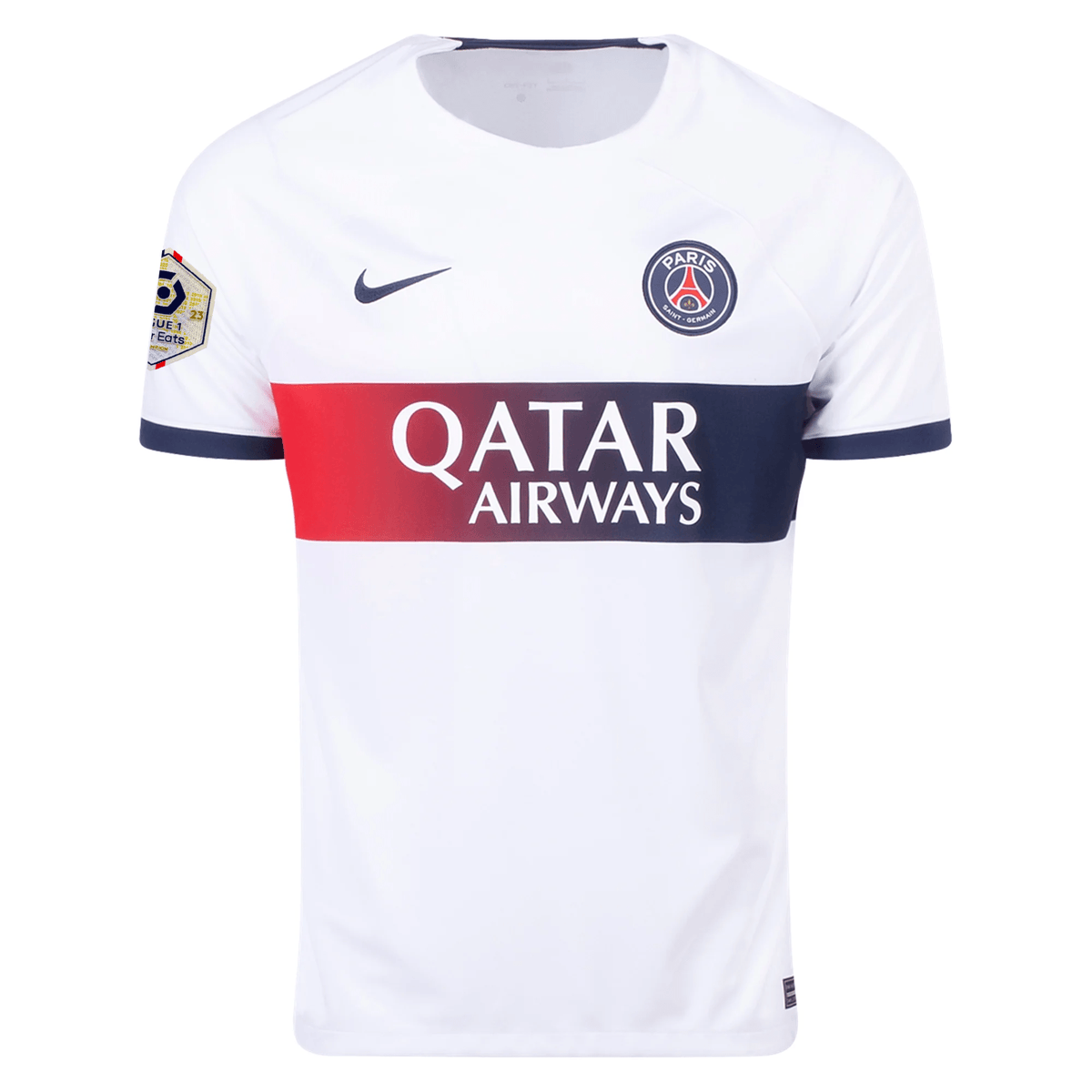 Nike Paris Saint - Germain Achraf Hakimi Away Jersey w/ Ligue 1 Patch 23/24 (White/Midnight Navy) | SoccerWearhouse
