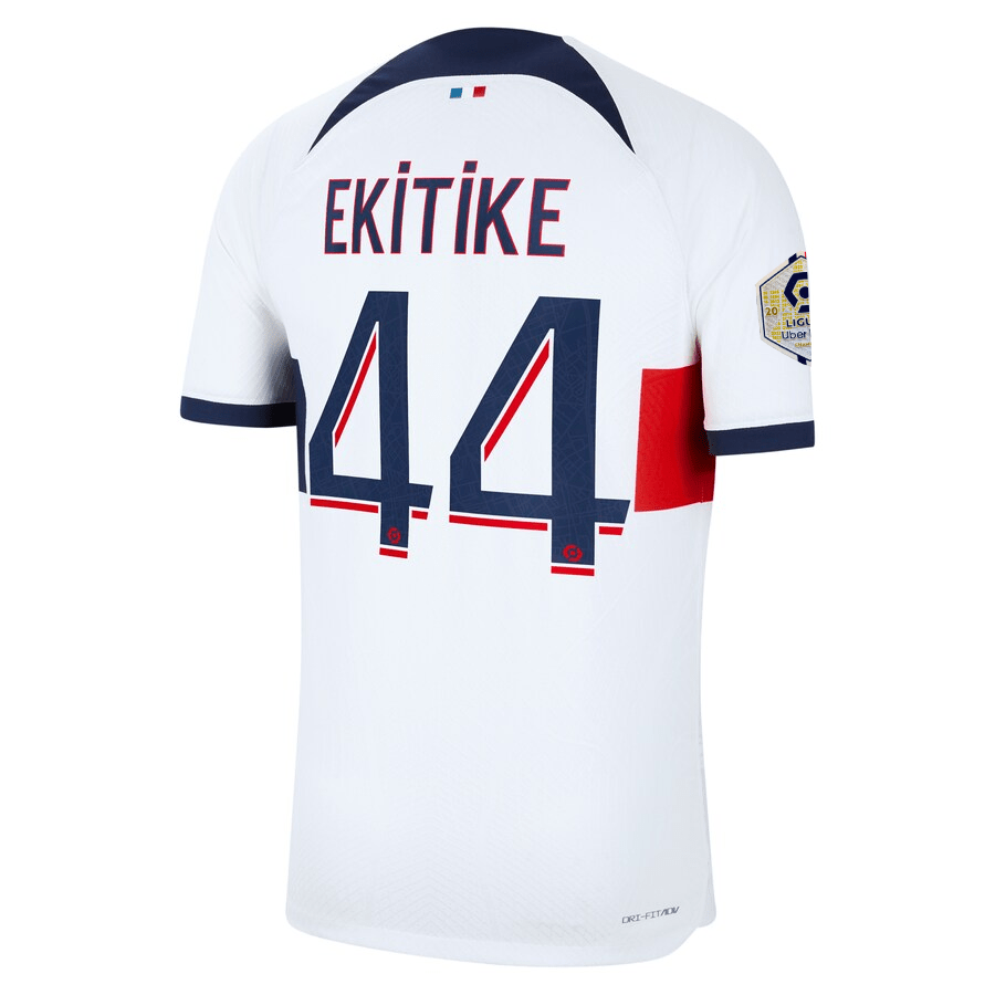 Nike Paris Saint - Germain Authentic Ekitike Match Vaporknit Away Jersey w/ Ligue 1 Patch 23/24 (White/Midnight Navy) | SoccerWearhouse