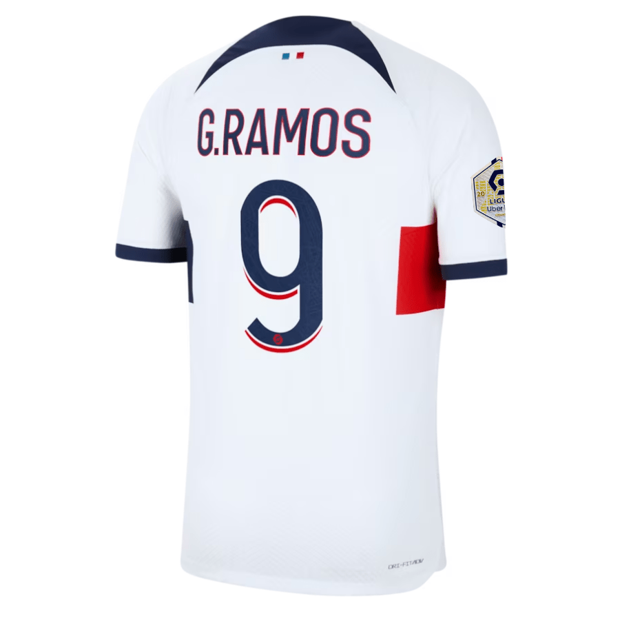 Nike Paris Saint - Germain Authentic Goncalo Ramos Match Vaporknit Away Jersey w/ Ligue 1 Patch 23/24 (White/Midnight Navy) | SoccerWearhouse