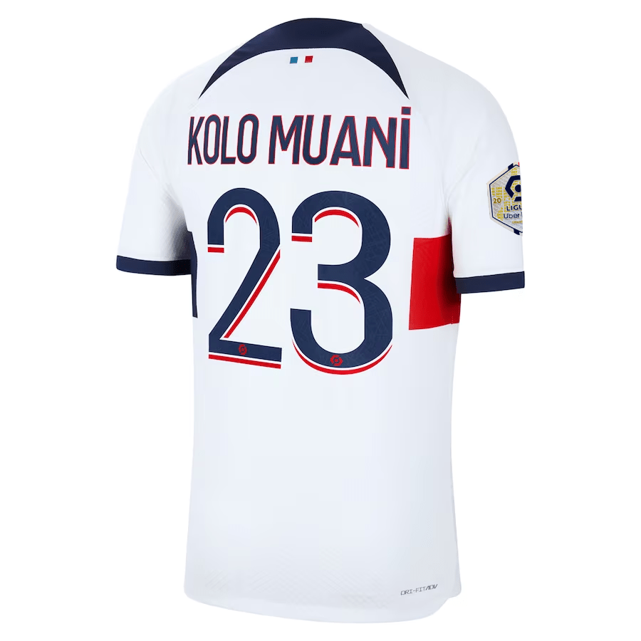 Nike Paris Saint - Germain Authentic Kolo Muani Hakimi Match Vaporknit Away Jersey w/ Ligue 1 Patch 23/24 (White/Midnight Navy) | SoccerWearhouse