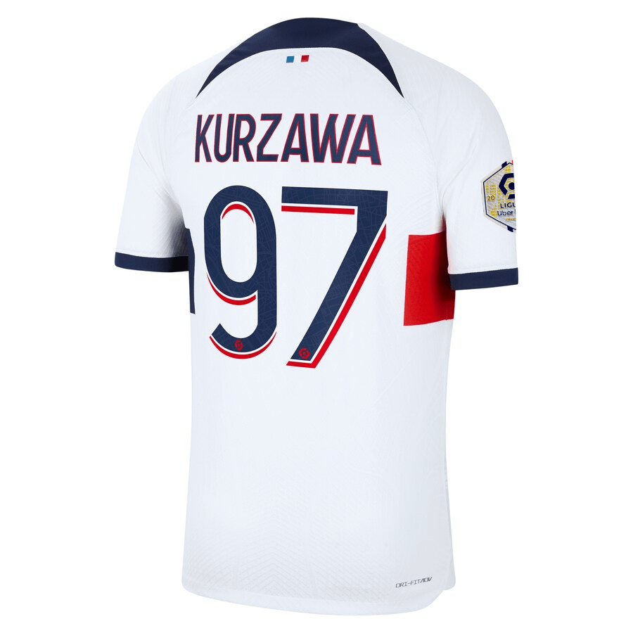 Nike Paris Saint - Germain Authentic Kurzawa Match Vaporknit Away Jersey w/ Ligue 1 Patch 23/24 (White/Midnight Navy) | SoccerWearhouse