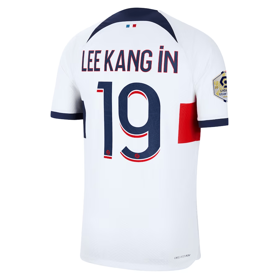 Nike Paris Saint - Germain Authentic Lee Kang In Match Vaporknit Away Jersey w/ Ligue 1 Patch 23/24 (White/Midnight Navy) | SoccerWearhouse