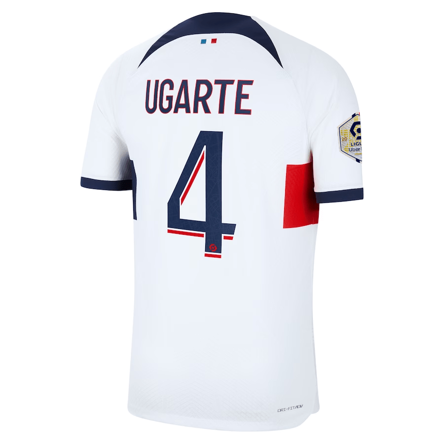 Nike Paris Saint - Germain Authentic Manuel Ugarte Match Vaporknit Away Jersey w/ Ligue 1 Patch 23/24 (White/Midnight Navy) | SoccerWearhouse