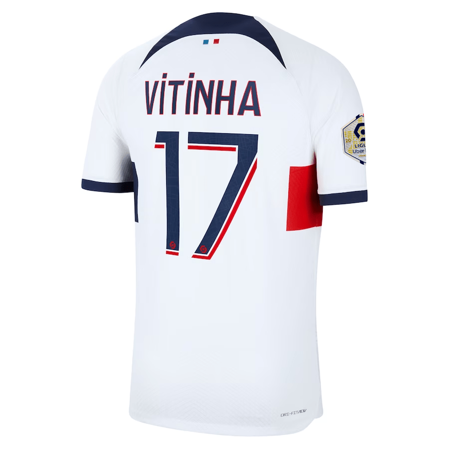 Nike Paris Saint - Germain Authentic Vitinha Match Vaporknit Away Jersey w/ Ligue 1 Patch 23/24 (White/Midnight Navy) | SoccerWearhouse