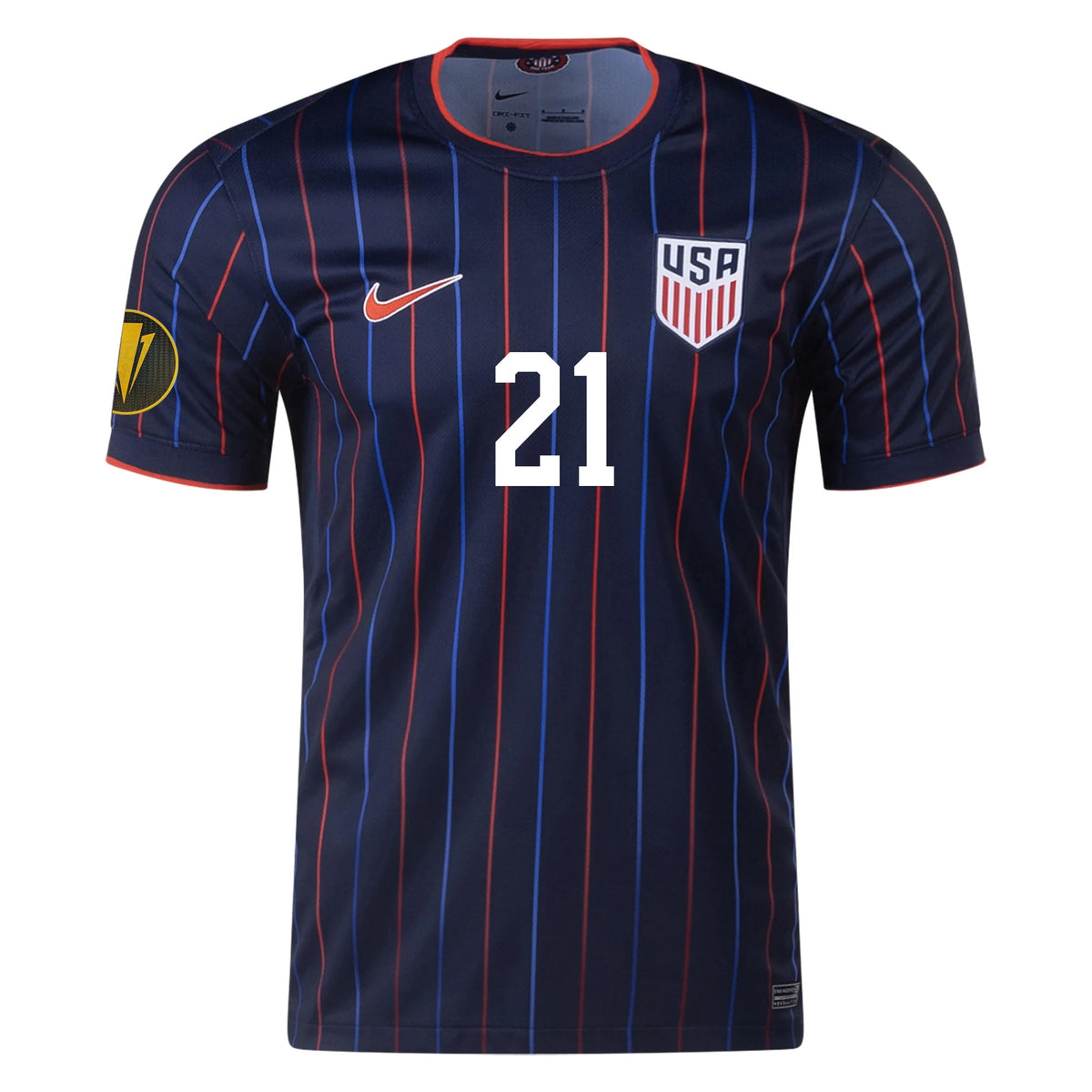 Nike Paxten Aaronson United States Away Jersey 25/26 w/ Gold Cup Patch 2025 (Obsidian/Challenge Red) | SoccerWearhouse