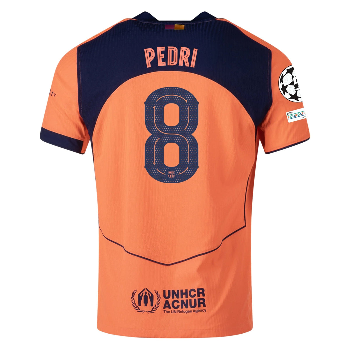 Nike Pedri FC Barcelona Third T90 Authentic Jersey 25/26 w/ Champions League Patches (Mango/Navy) | SoccerWearhouse