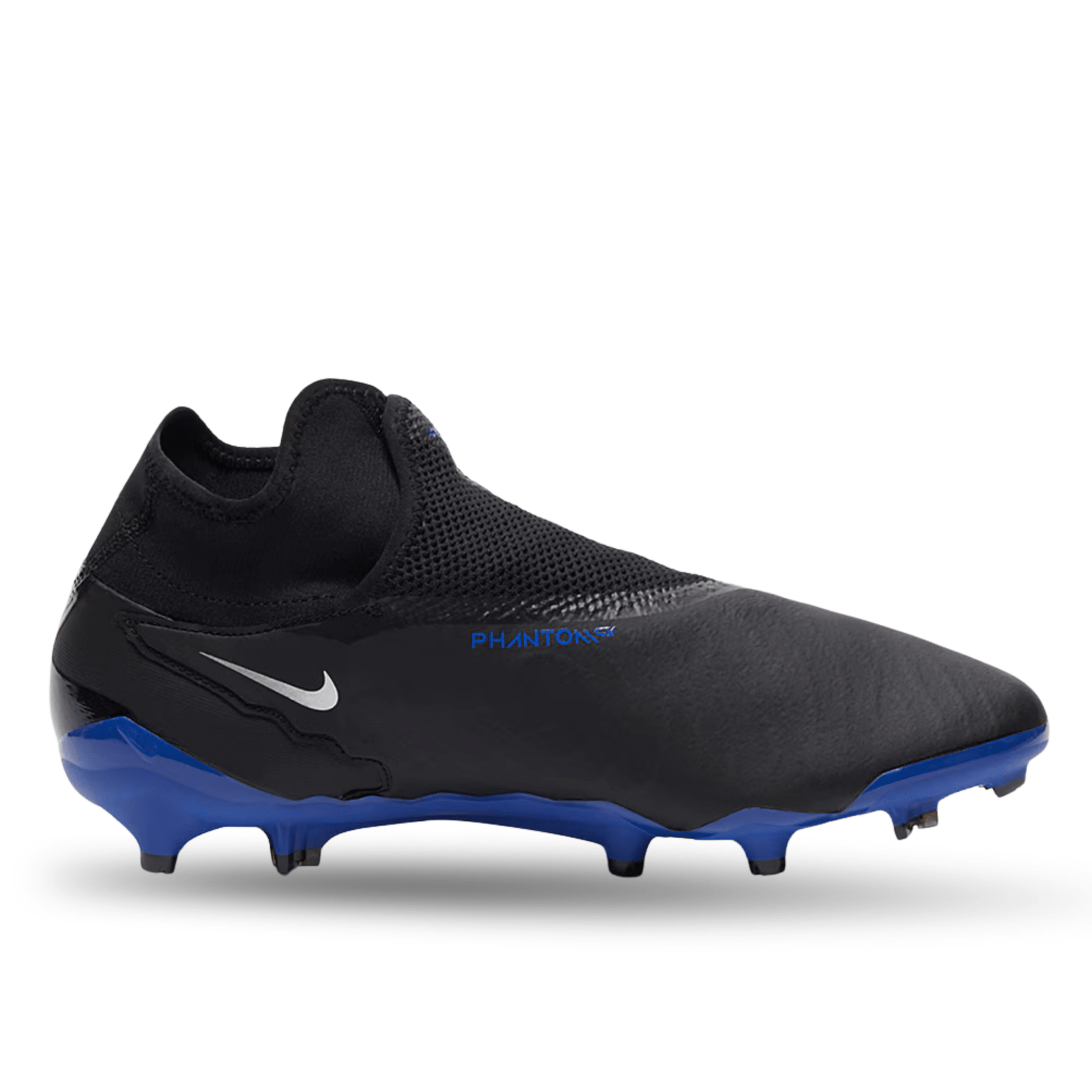 Nike Phantom GX Pro DF Firm Ground Soccer Cleats (Black/Chrome - Hyper Royal) | SoccerWearhouse