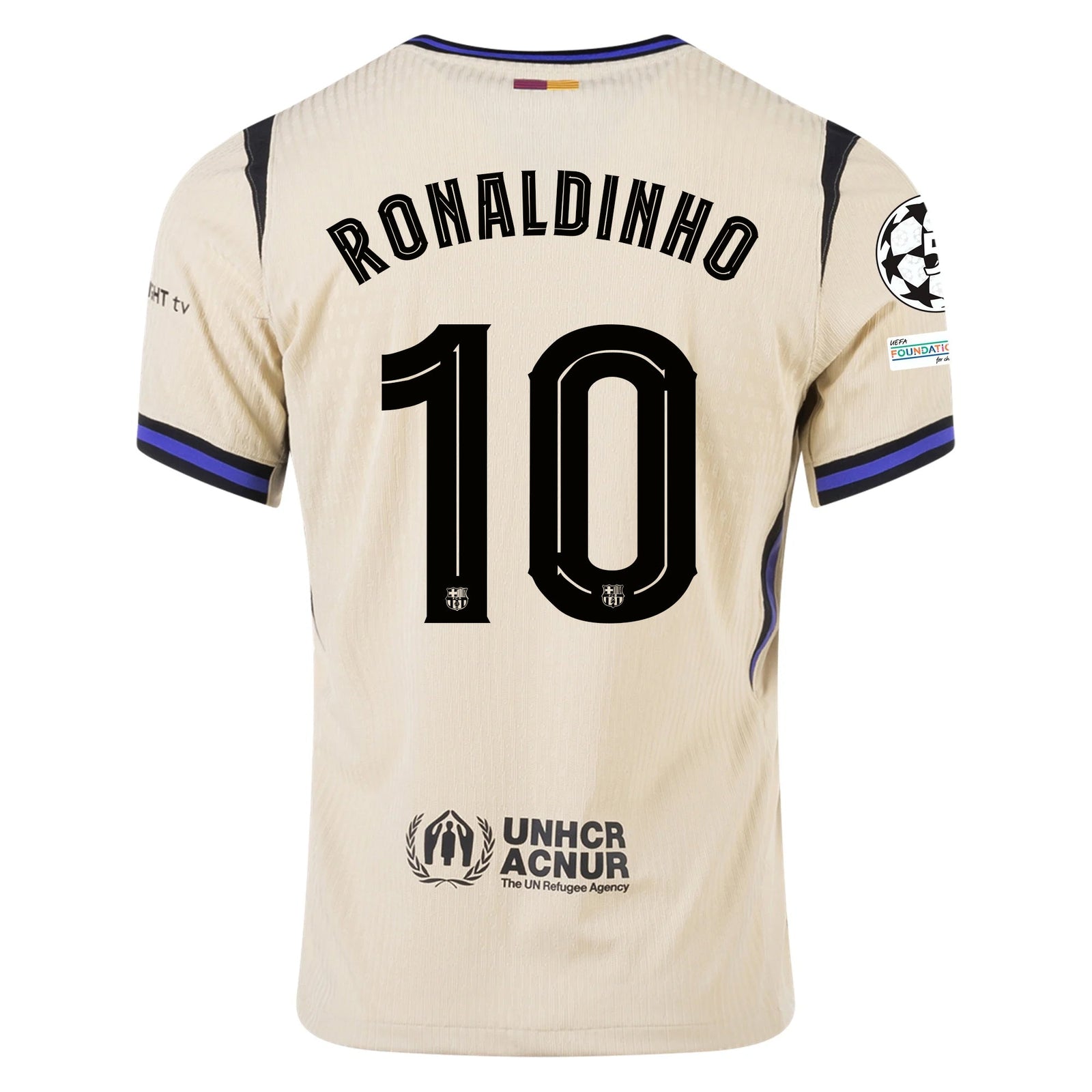 Nike Ronaldinho Men's FC Barcelona Authentic Away Jersey w/ Champions League Patches (Team Gold/Persian Violet/Black) | SoccerWearhouse