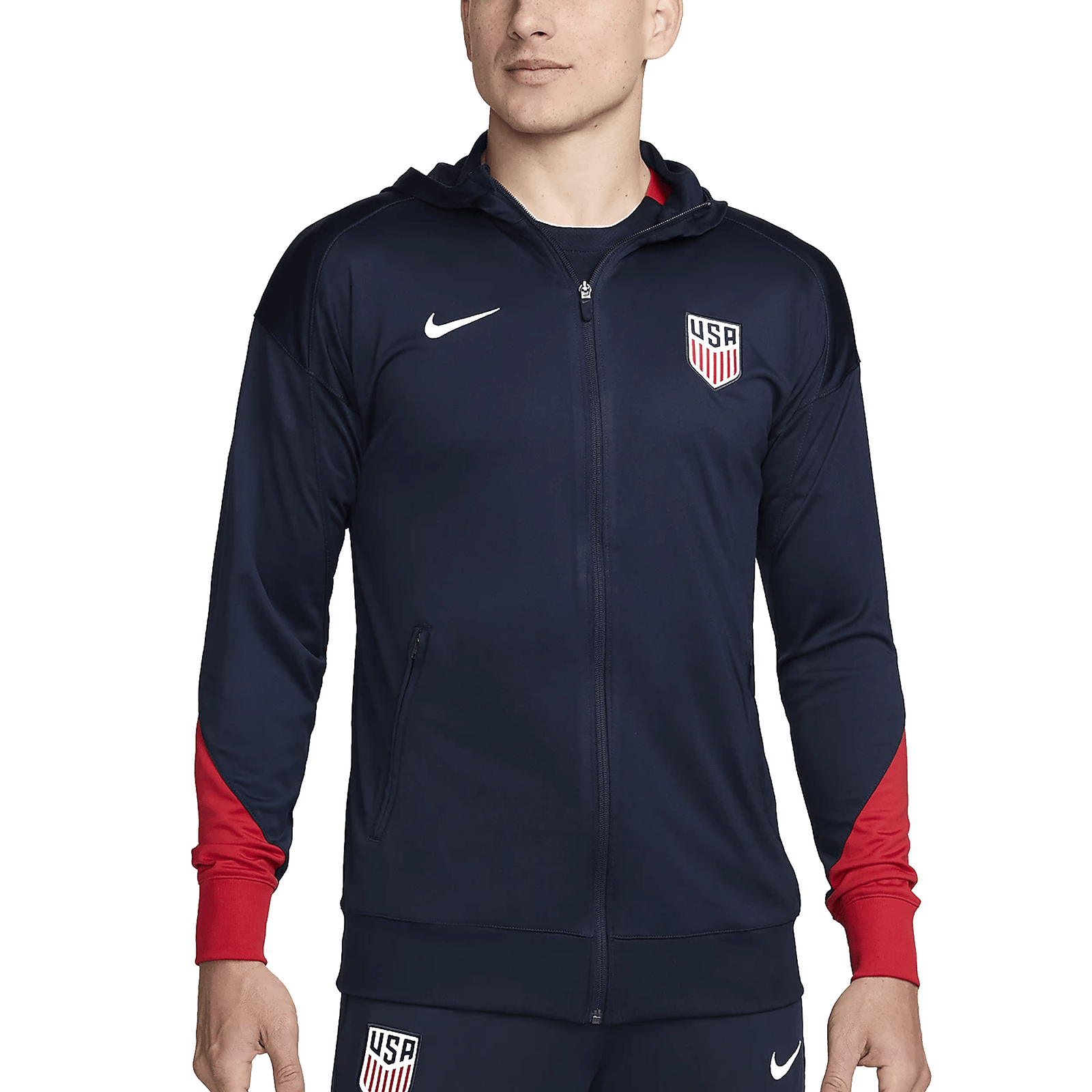 Nike United States Strike Hoodie Track Jacket 24/25 (Obsidian/Sport Red) | SoccerWearhouse