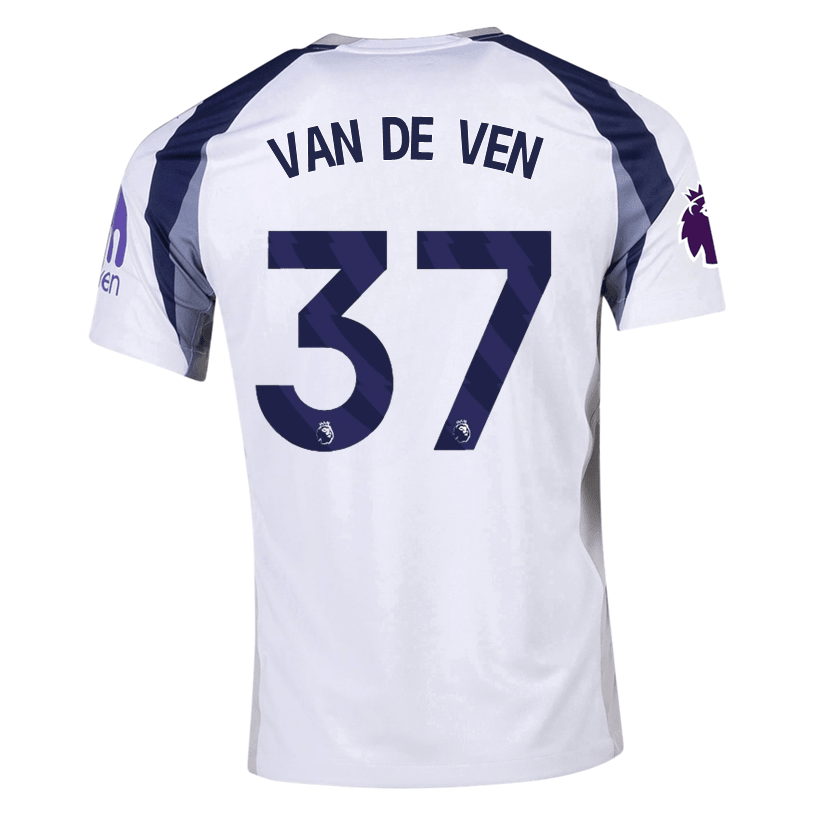 Nike Van de ven Tottenham Hotspurs Home Jersey w/ EPL + No Room For Racism Patch 25/26 (White/Iron/Binary Blue) | SoccerWearhouse
