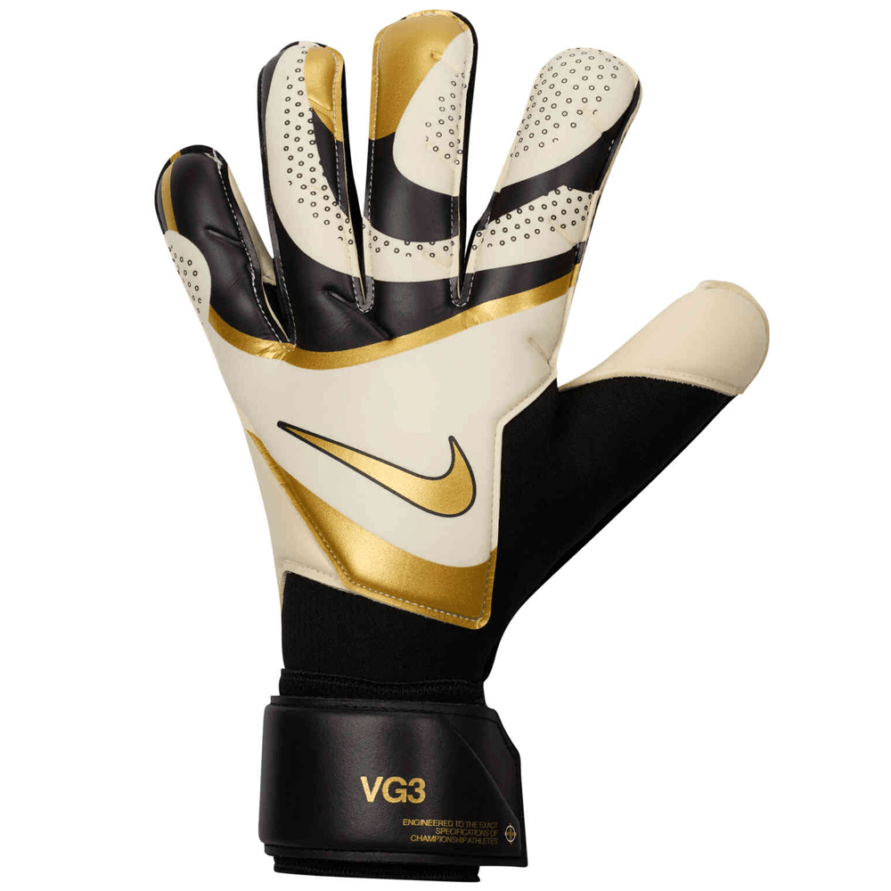 Nike Vapor Grip 3 Goalkeeper Glove (Back/White/Metallic Gold Coin) | SoccerWearhouse