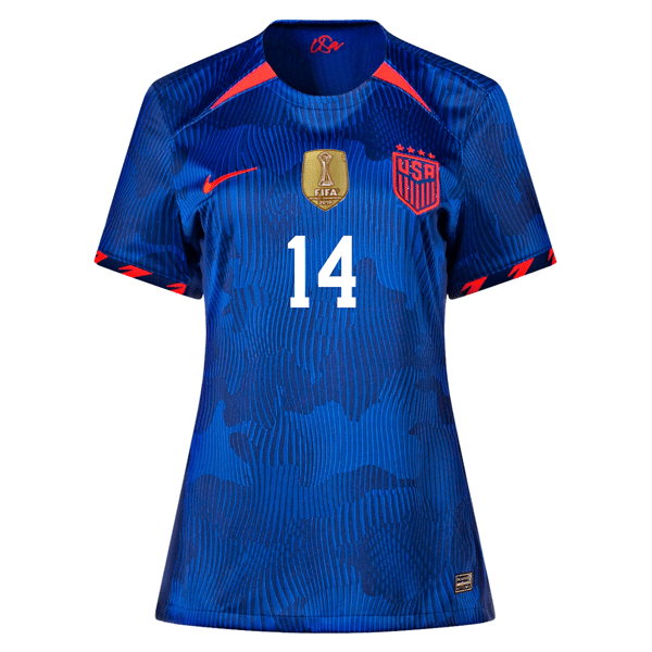 Nike Womens United States Emily Sonnett 4 Star Away Jersey 23/24 w/ 2019 World Cup Champion Patch (Hyper Royal/Loyal Blue) | SoccerWearhouse