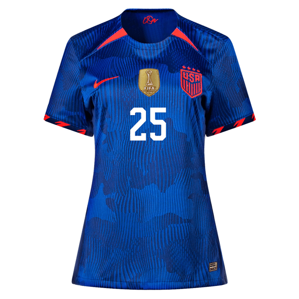 Nike Womens United States Trinity Rodman 4 Star Away Jersey 23/24 w/ 2019 World Cup Champion Patch (Hyper Royal/Loyal Blue) | SoccerWearhouse