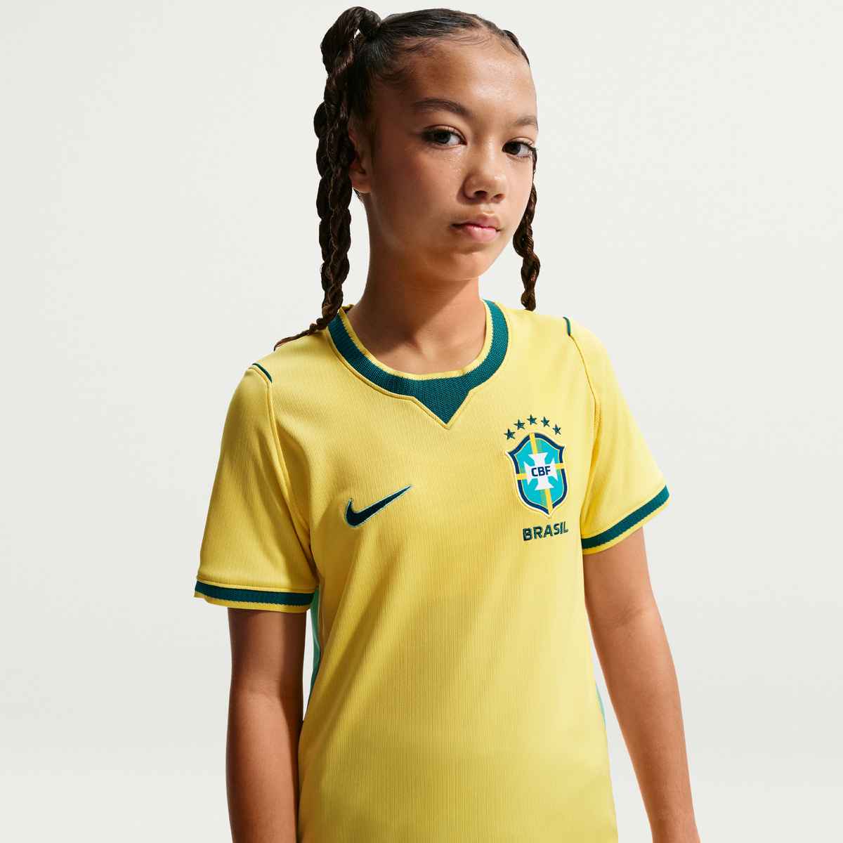 Nike Youth Brazil Pele Home Stadium Jersey 2026 (Yellow Canary/Teal) | SoccerWearhouse