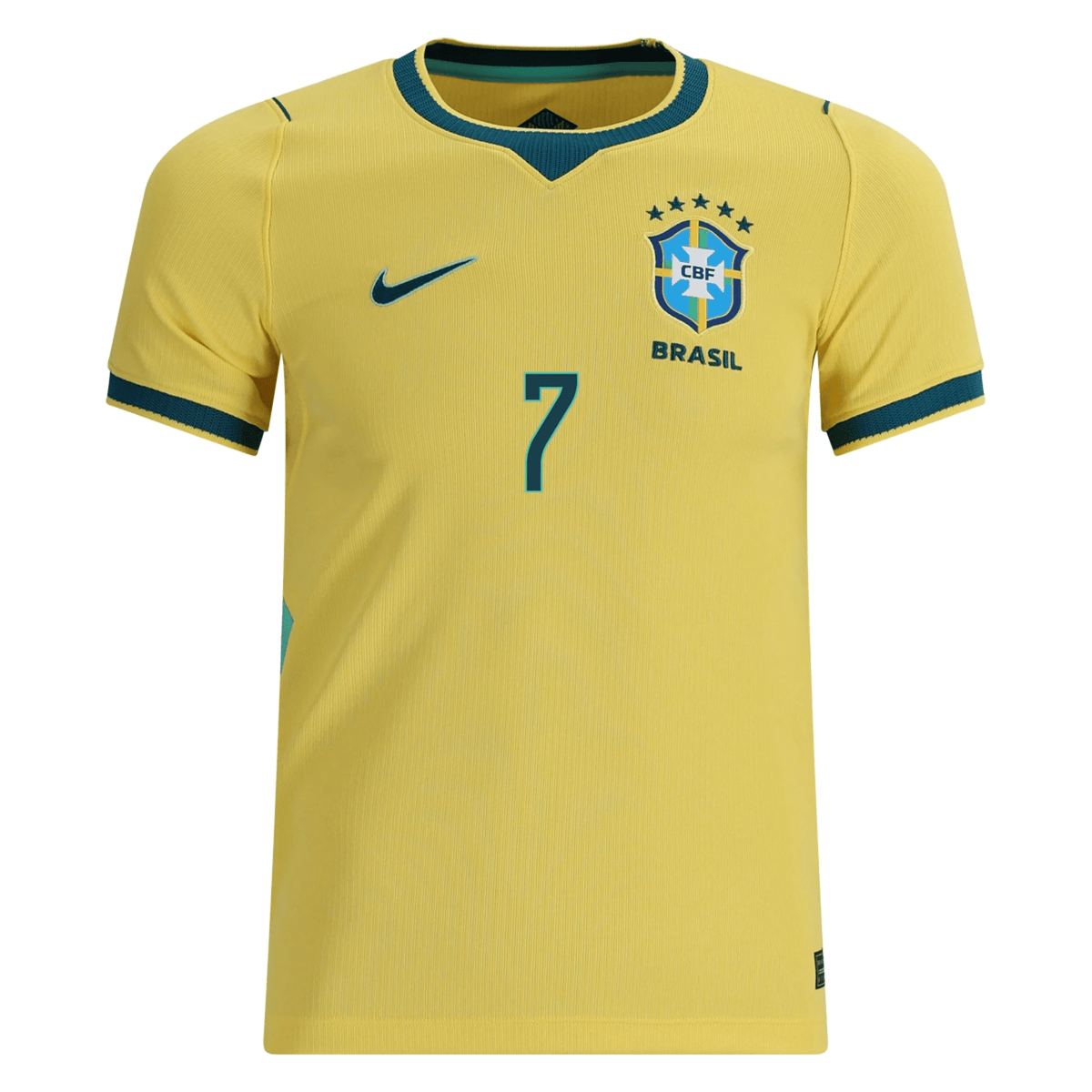Nike Youth Brazil Vini Jr. Home Stadium Jersey 2026 (Yellow Canary/Teal) | SoccerWearhouse