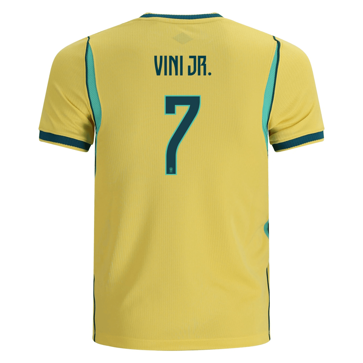 Nike Youth Brazil Vini Jr. Home Stadium Jersey 2026 (Yellow Canary/Teal) | SoccerWearhouse