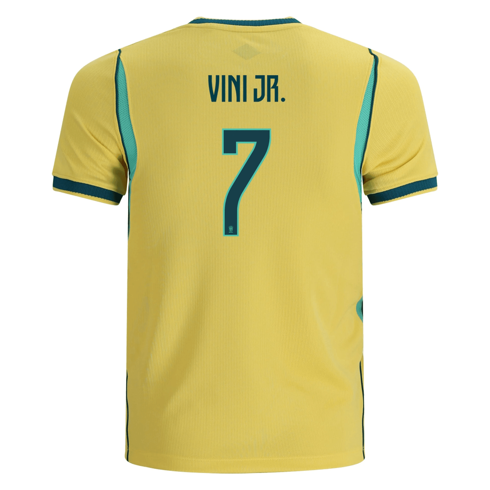 Nike Youth Brazil Vini Jr. Home Stadium Jersey 2026 (Yellow Canary/Teal) | SoccerWearhouse