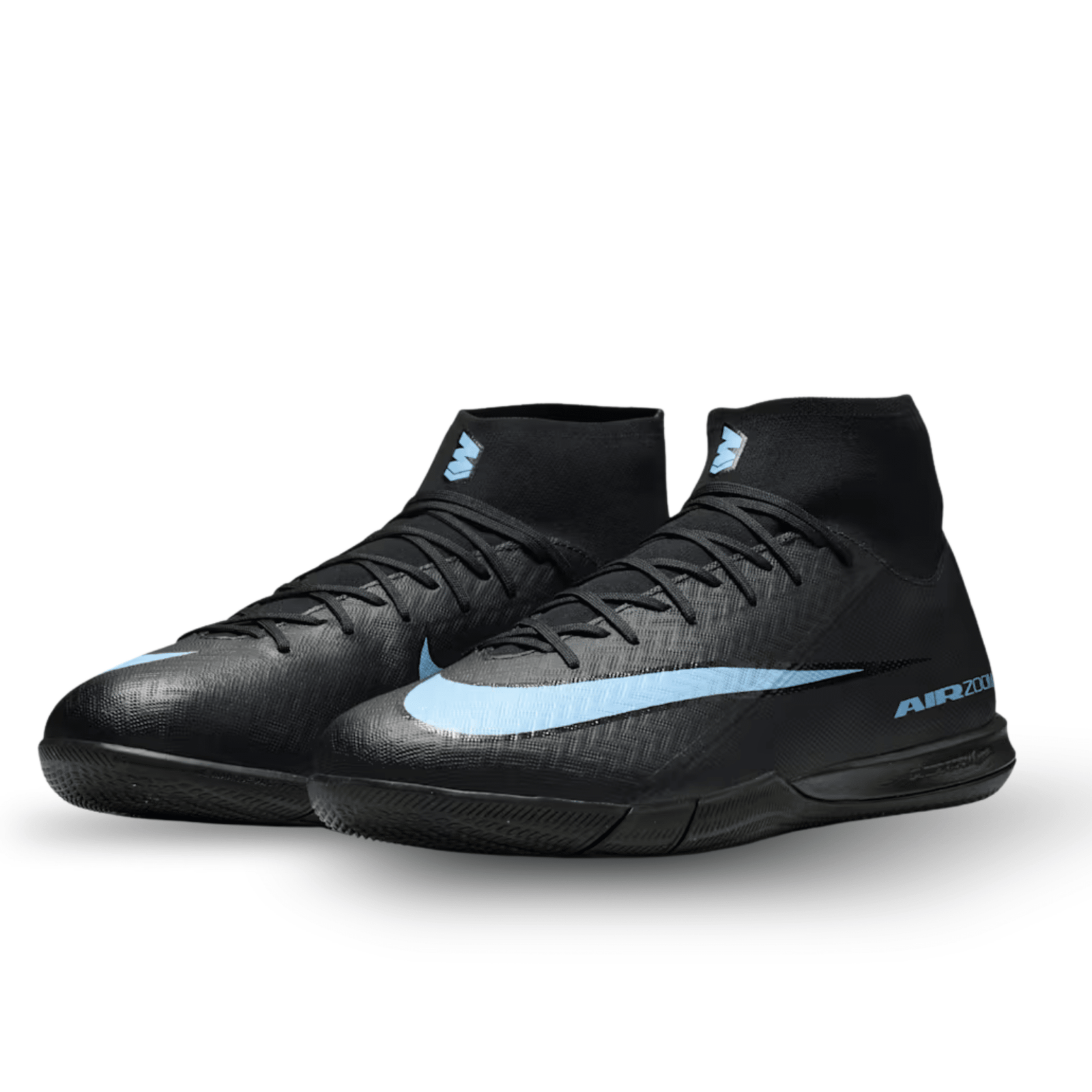 Nike Zoom Mercurial Superfly 10 Academy Indoor Soccer Shoes (Black/Ice Blue) | SoccerWearhouse