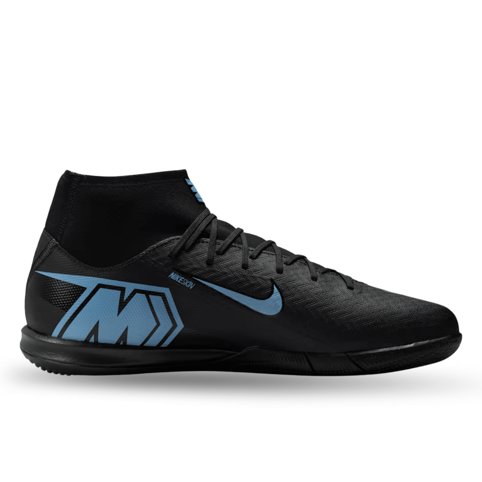 Nike Zoom Mercurial Superfly 10 Academy Indoor Soccer Shoes (Black/Ice Blue) | SoccerWearhouse
