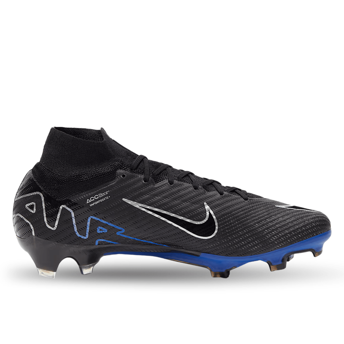 Nike Zoom Mercurial Superfly 9 Elite Firm Ground Firm Ground Soccer Cleat (Black/Chrome/Hyper Royal) | SoccerWearhouse