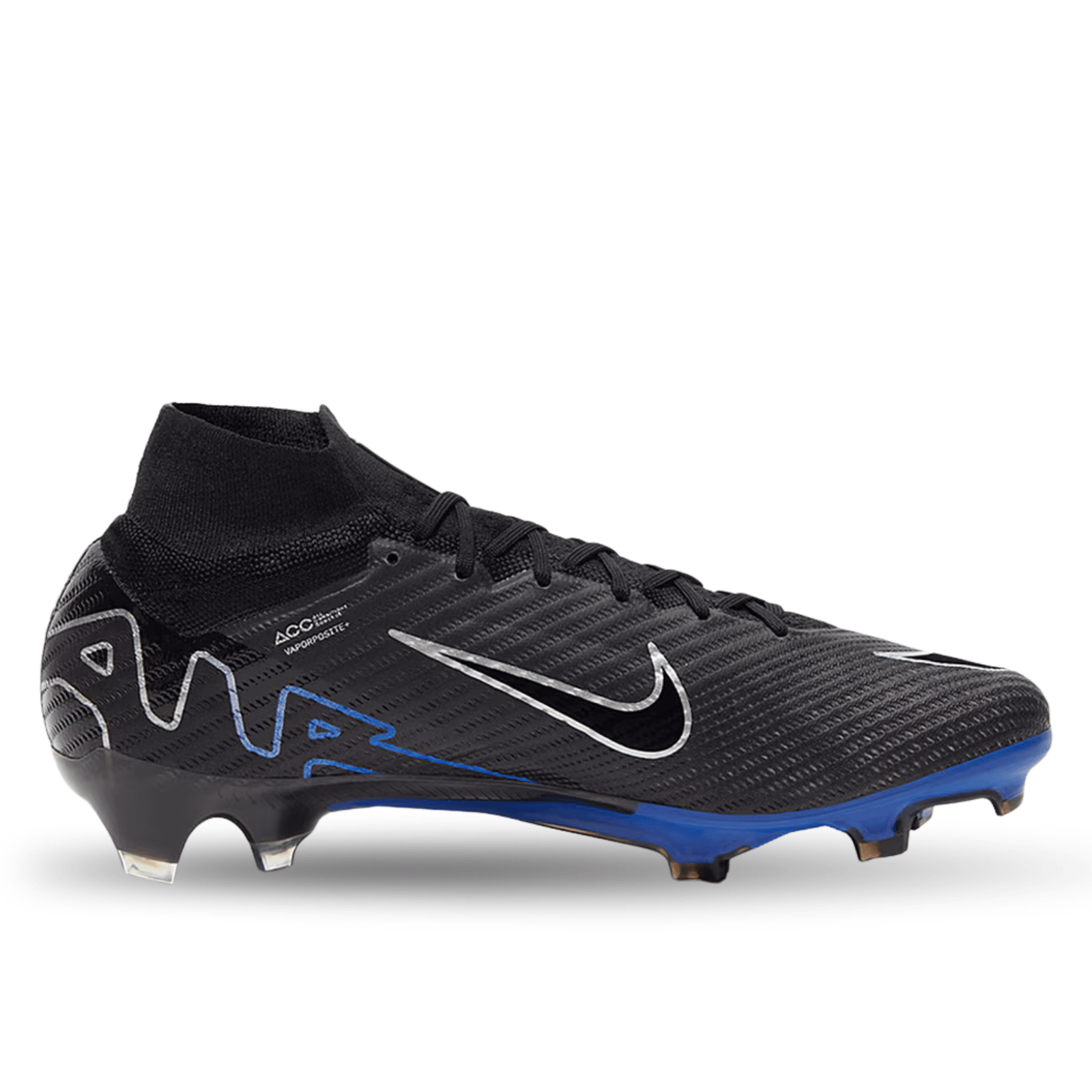 Nike Zoom Mercurial Superfly 9 Elite Firm Ground Firm Ground Soccer Cleat (Black/Chrome/Hyper Royal) | SoccerWearhouse