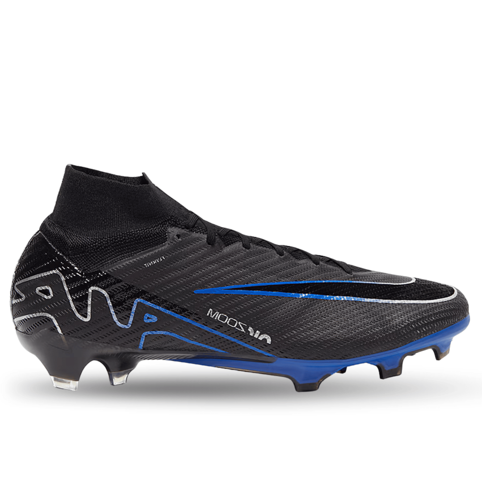 Nike Zoom Mercurial Superfly 9 Elite Firm Ground Firm Ground Soccer Cleat (Black/Chrome/Hyper Royal) | SoccerWearhouse