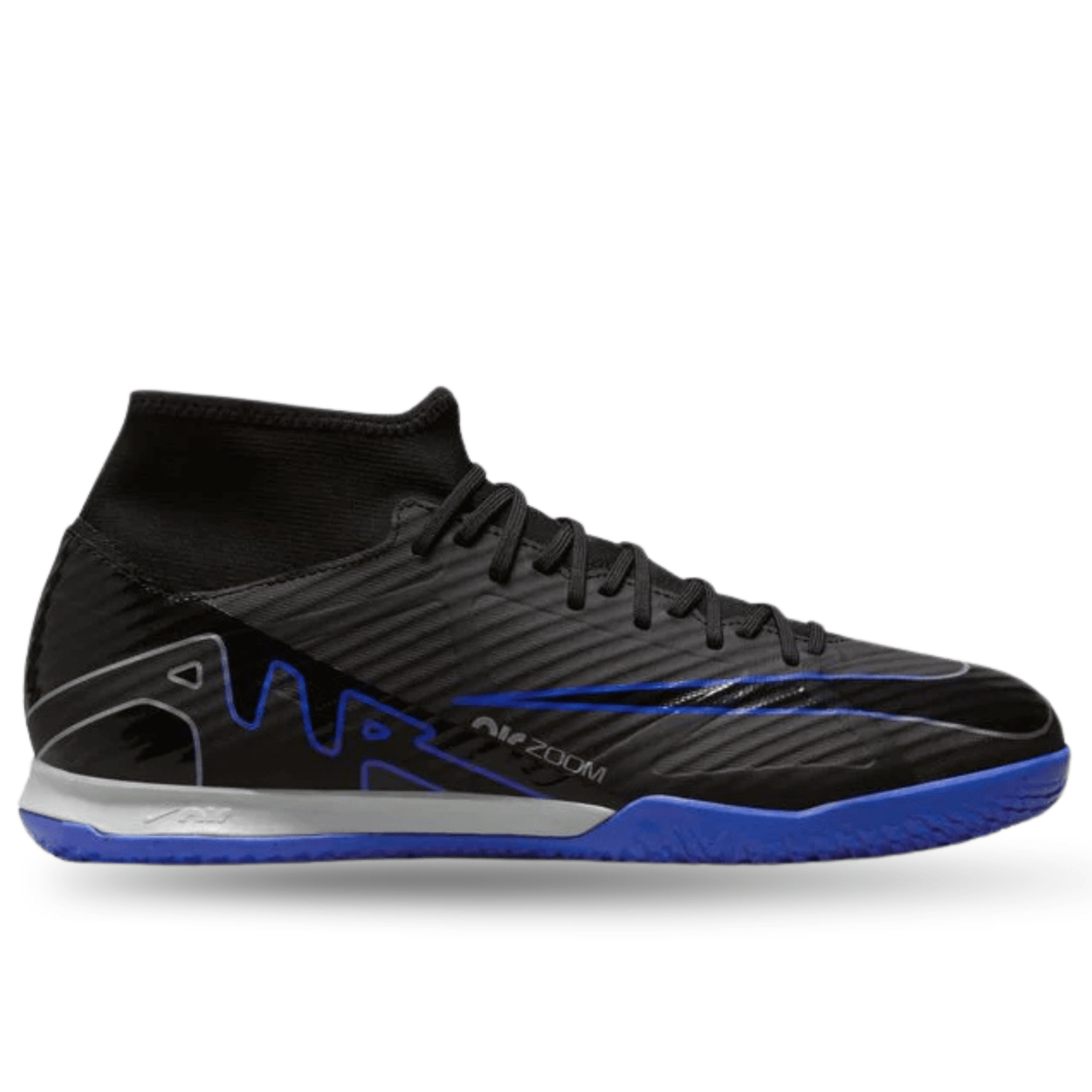Nike Zoom Superfly 9 Academy Indoor Soccer Shoes (Black/Chrome - Hyper Royal) | SoccerWearhouse