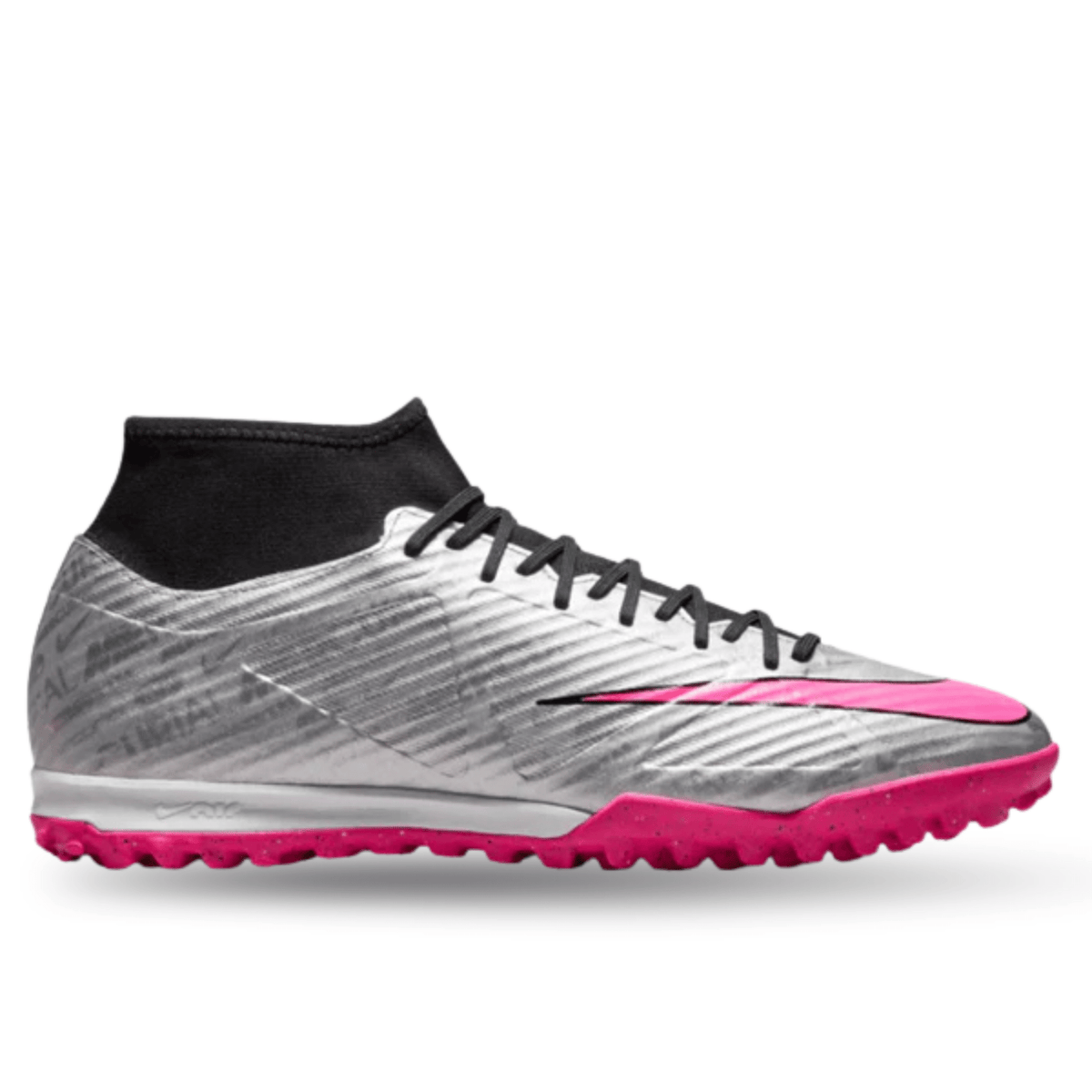 Nike Zoom Superfly 9 Academy XXV Turf Soccer Shoes (Metallic Silver/Hyper Pink) | SoccerWearhouse