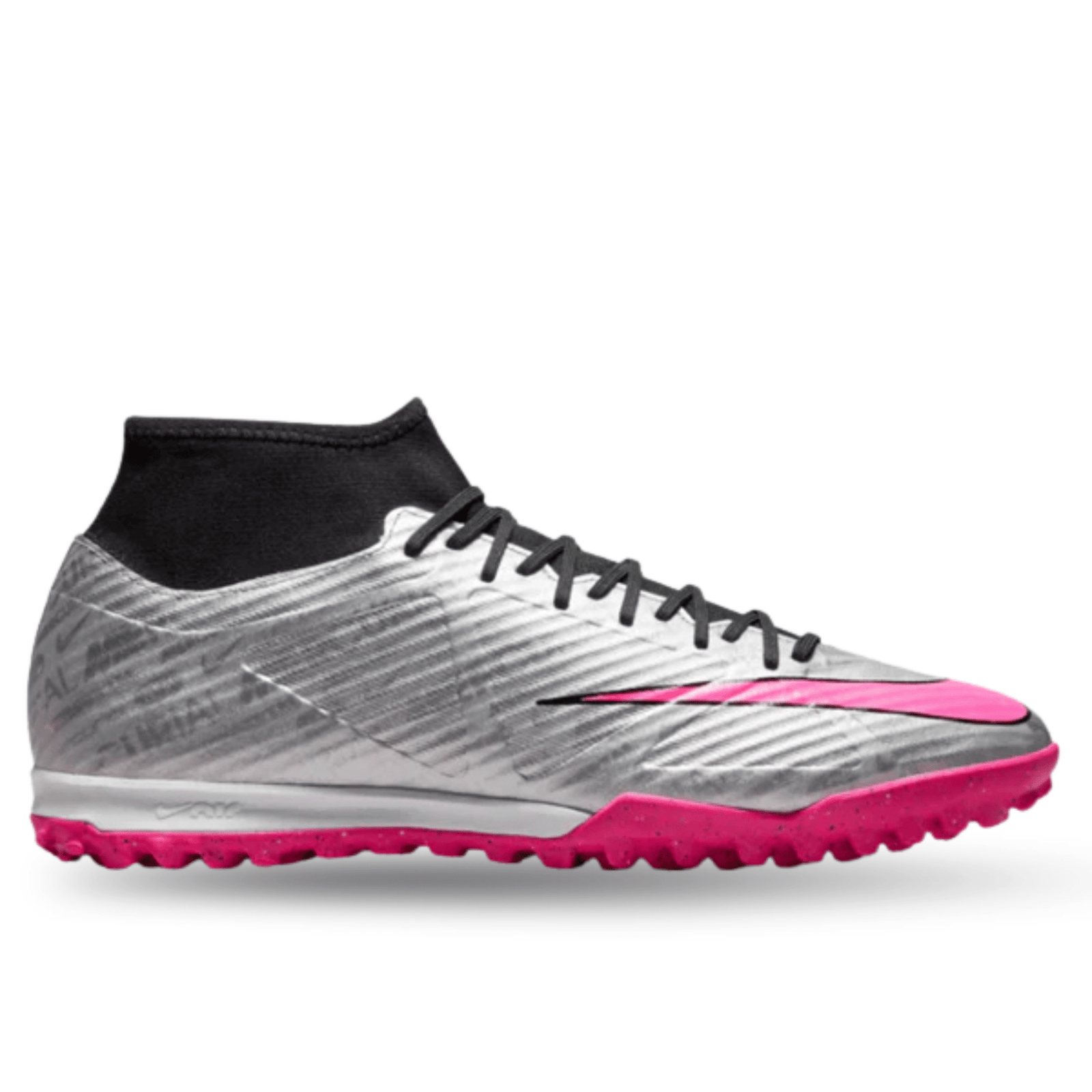 Nike Zoom Superfly 9 Academy XXV Turf Soccer Shoes (Metallic Silver/Hyper Pink) | SoccerWearhouse