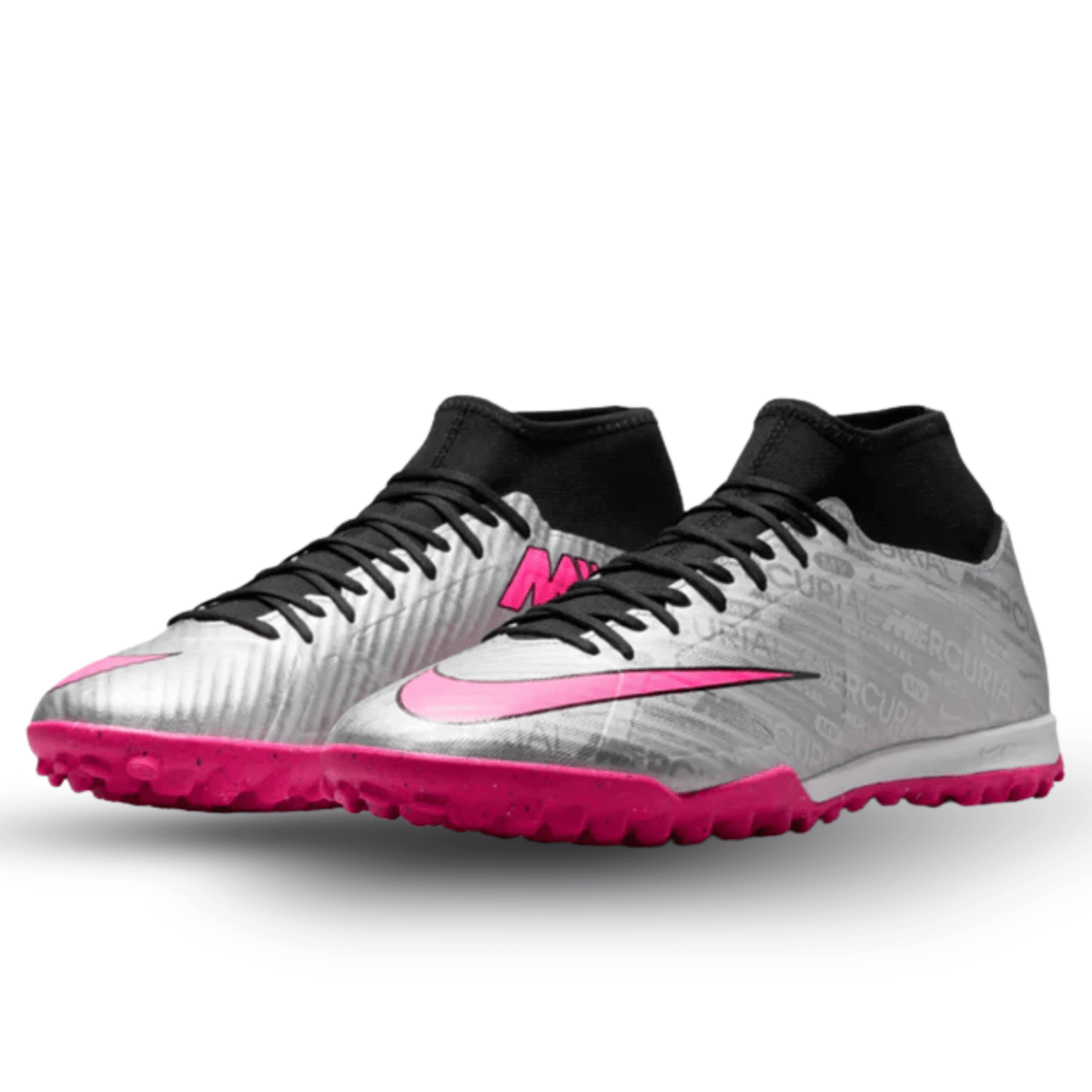 Nike Zoom Superfly 9 Academy XXV Turf Soccer Shoes (Metallic Silver/Hyper Pink) | SoccerWearhouse
