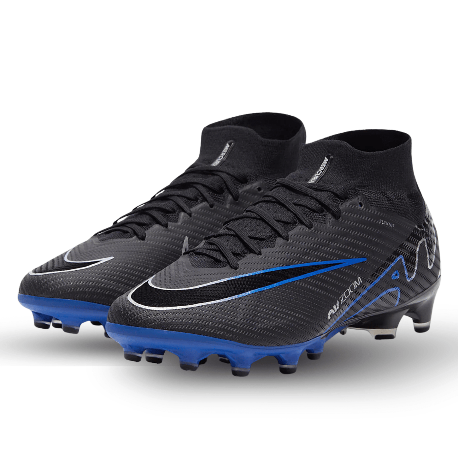 Nike Zoom Superfly 9 Elite AG - Pro Soccer Cleats (Black/Chrome - Hyper Royal) | SoccerWearhouse