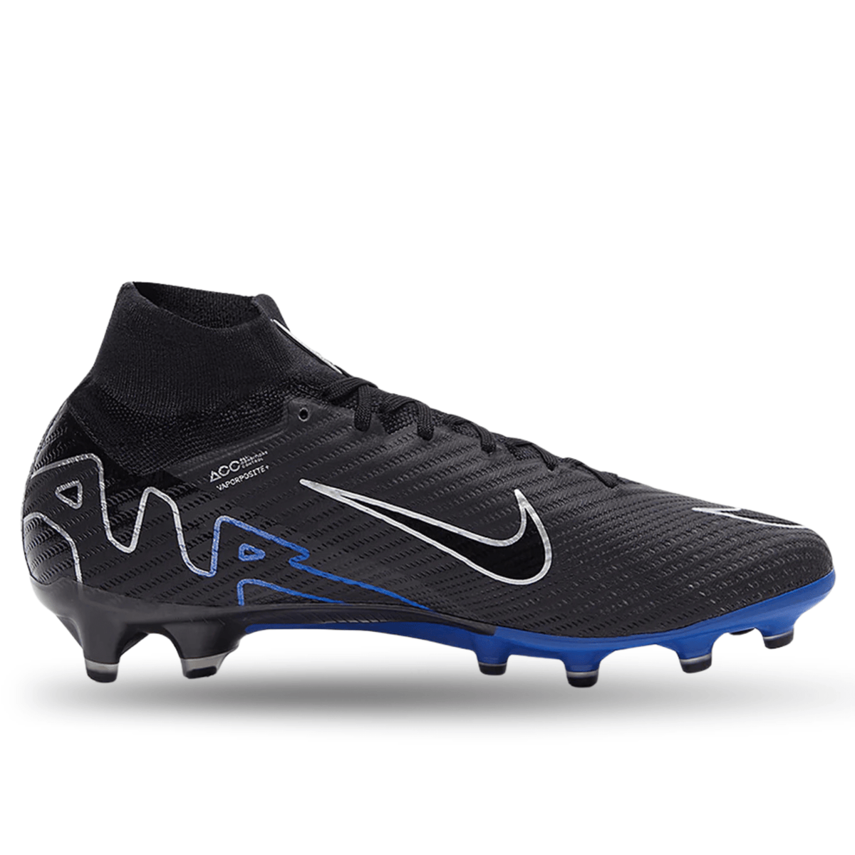 Nike Zoom Superfly 9 Elite AG - Pro Soccer Cleats (Black/Chrome - Hyper Royal) | SoccerWearhouse
