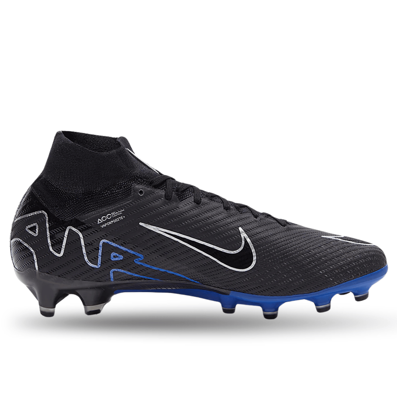 Nike Zoom Superfly 9 Elite AG - Pro Soccer Cleats (Black/Chrome - Hyper Royal) | SoccerWearhouse