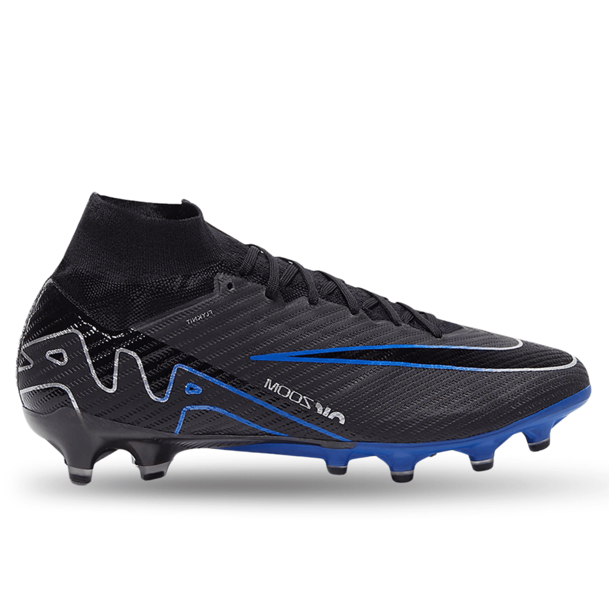 Nike Zoom Superfly 9 Elite AG - Pro Soccer Cleats (Black/Chrome - Hyper Royal) | SoccerWearhouse
