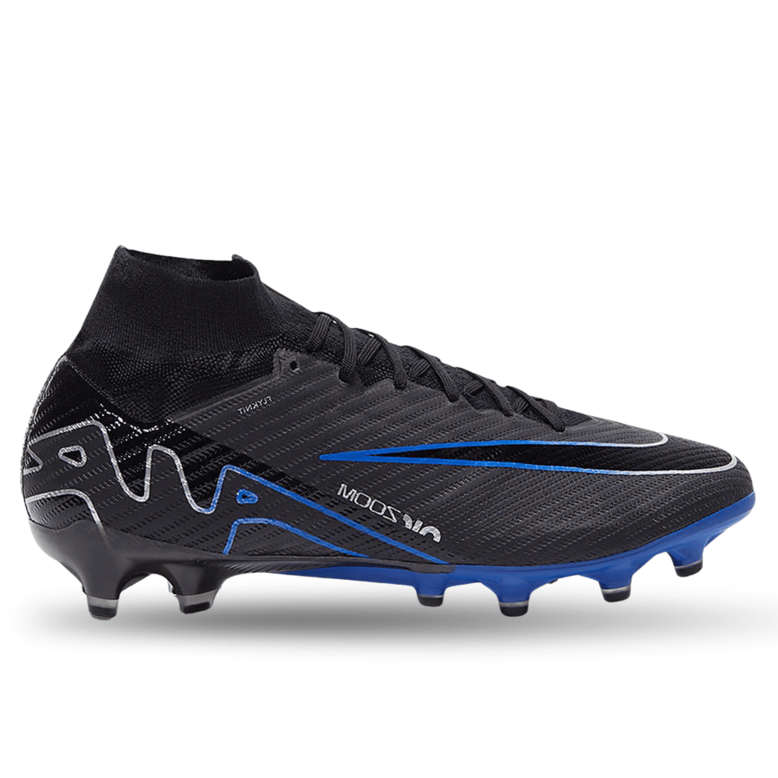 Nike Zoom Superfly 9 Elite AG - Pro Soccer Cleats (Black/Chrome - Hyper Royal) | SoccerWearhouse