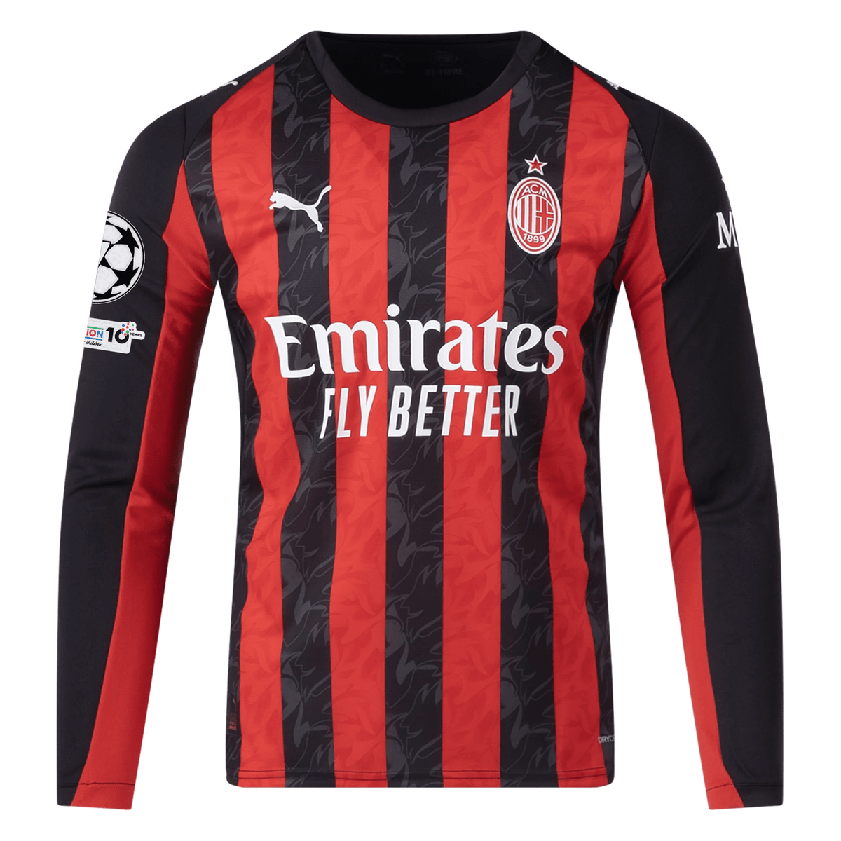 Puma AC Milan Long Sleeve Home Jersey w/ Champions League Patches 25/26 (Red/Black) | SoccerWearhouse