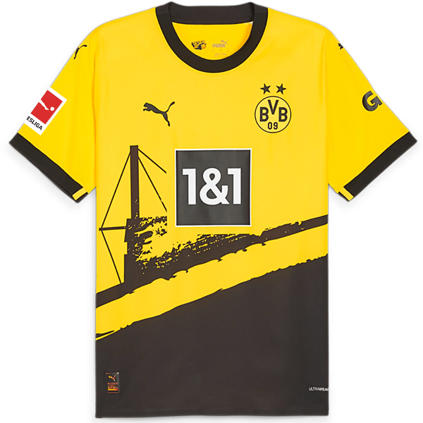 Puma Borussia Dortmund Authentic Duranville Home Jersey w/ Bundesliga Patch 23/24 (Cyber Yellow/Puma Black) | SoccerWearhouse