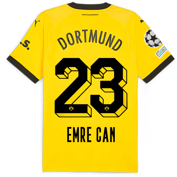 Puma Borussia Dortmund Authentic Emre Can Home Jersey w/ Champions League Patches 23/24 (Cyber Yellow/Puma Black) | SoccerWearhouse