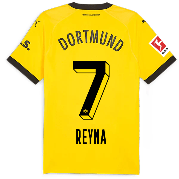 Puma Borussia Dortmund Authentic Gio Reyna Home Jersey w/ Bundesliga Patch 23/24 (Cyber Yellow/Puma Black) | SoccerWearhouse