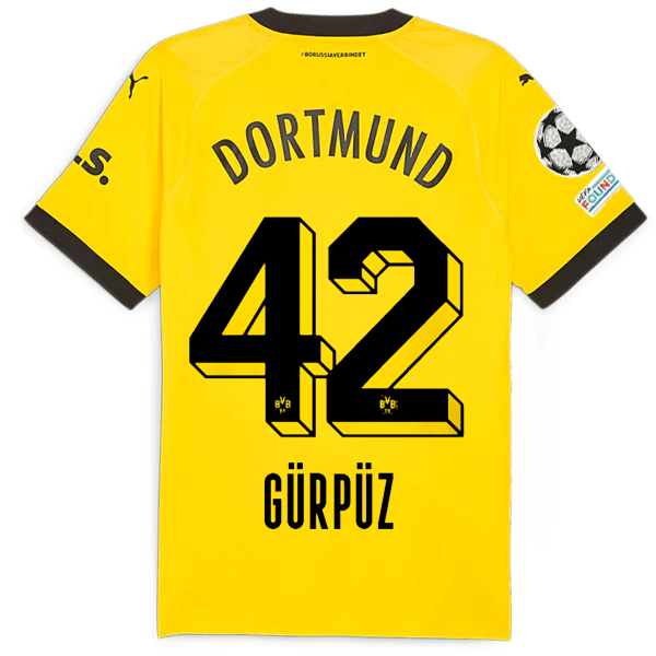 Puma Borussia Dortmund Authentic Gurpuz Home Jersey w/ Champions League Patches 23/24 (Cyber Yellow/Puma Black) | SoccerWearhouse