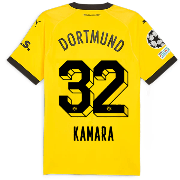 Puma Borussia Dortmund Authentic Kamara Home Jersey w/ Champions League Patches 23/24 (Cyber Yellow/Puma Black) | SoccerWearhouse
