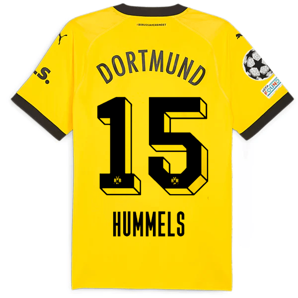 Puma Borussia Dortmund Authentic Mats Hummels Home Jersey w/ Champions League Patches 23/24 (Cyber Yellow/Puma Black) | SoccerWearhouse