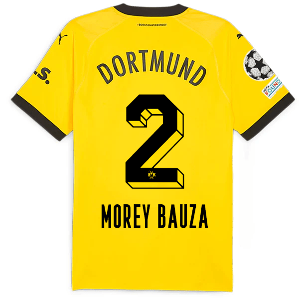 Puma Borussia Dortmund Authentic Morey Bauza Home Jersey w/ Champions League Patches 23/24 (Cyber Yellow/Puma Black) | SoccerWearhouse