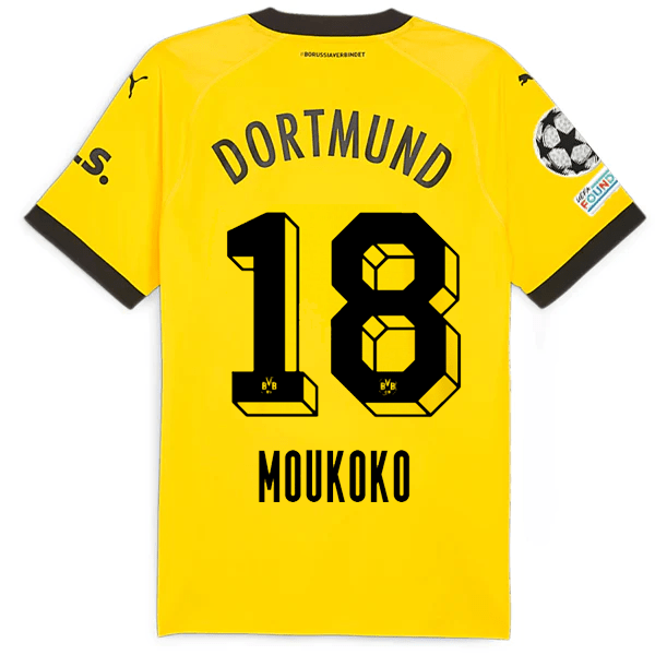 Puma Borussia Dortmund Authentic Muokoko Home Jersey w/ Champions League Patches 23/24 (Cyber Yellow/Puma Black) | SoccerWearhouse