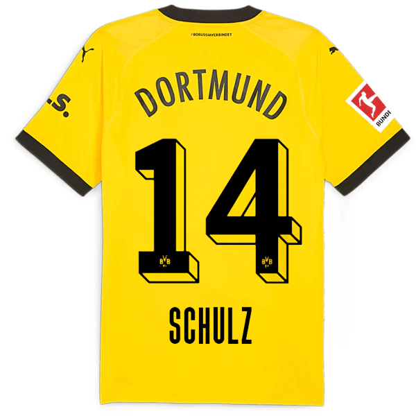 Puma Borussia Dortmund Authentic Schulz Home Jersey w/ Bundesliga Patch 23/24 (Cyber Yellow/Puma Black) | SoccerWearhouse
