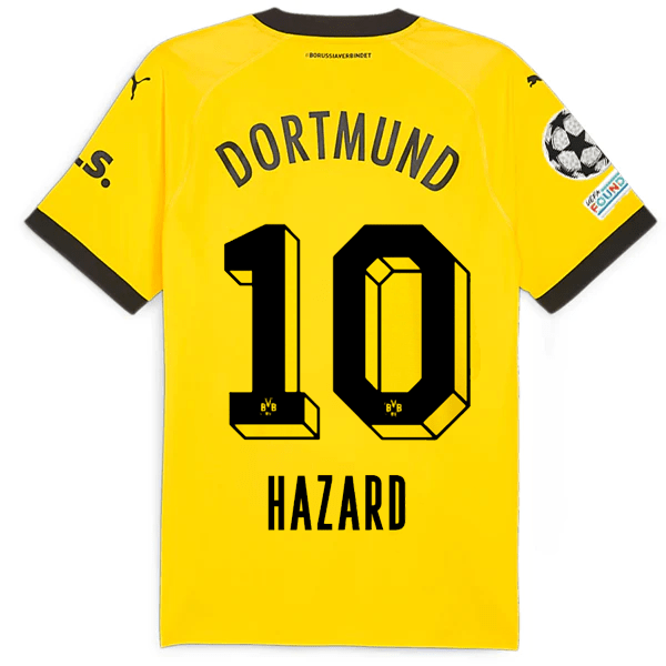 Puma Borussia Dortmund Authentic Thorgan Hazard Home Jersey w/ Champions League Patches 23/24 (Cyber Yellow/Puma Black) | SoccerWearhouse